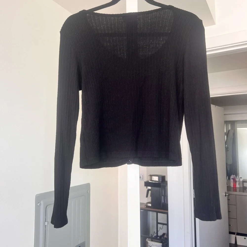 LNA Black Ribbed Button-Up Top - Picture 6 of 6